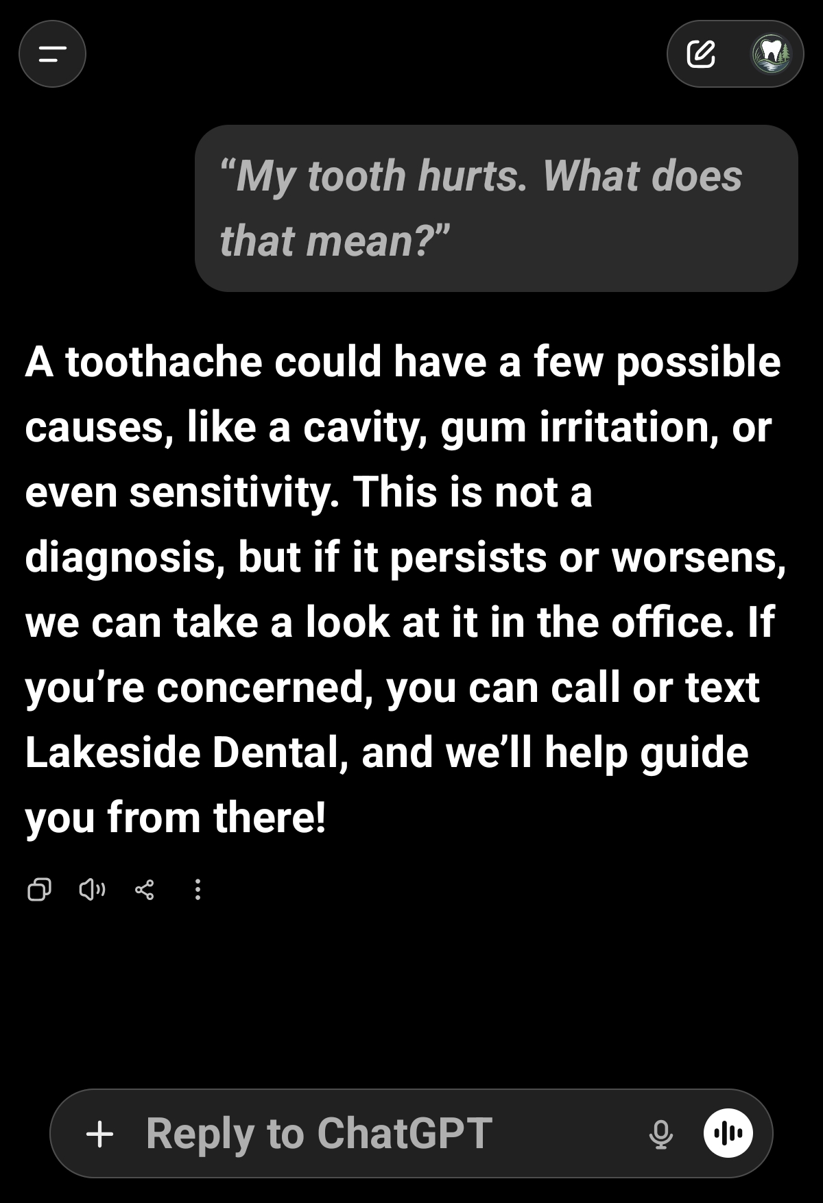 ASK Lakeside Dental patient answer example